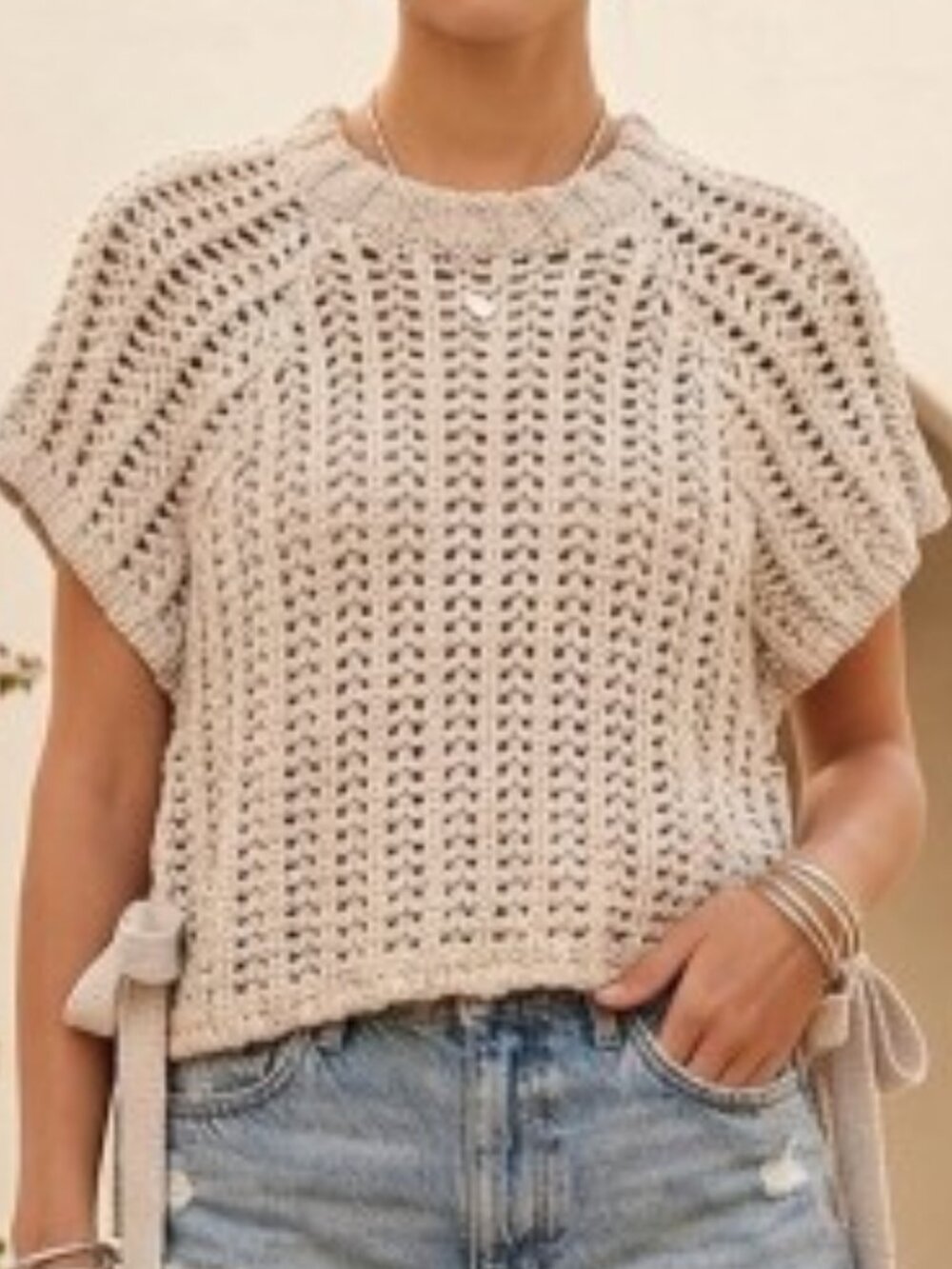301 | Chunky Knit Crochet Sweater Top With Side Ties